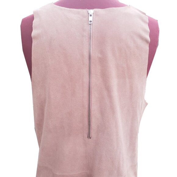 Free People Retro Love Pink Suede Shift Dress V Neck Sleeveless Pockets Medium - Picture 7 of 10
